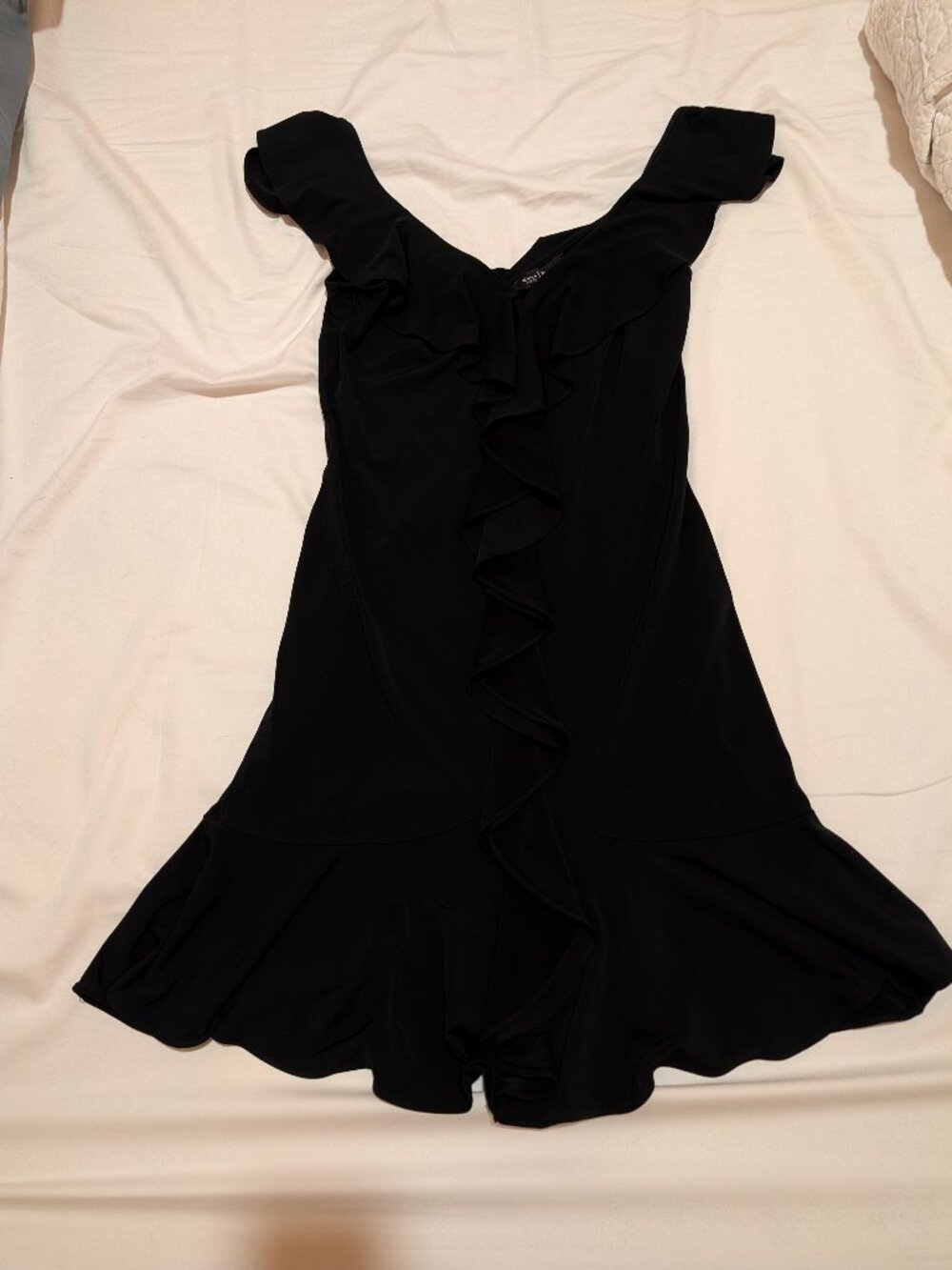 White House Black Market Black Ruffle V-Neck Flounce Dress XXS